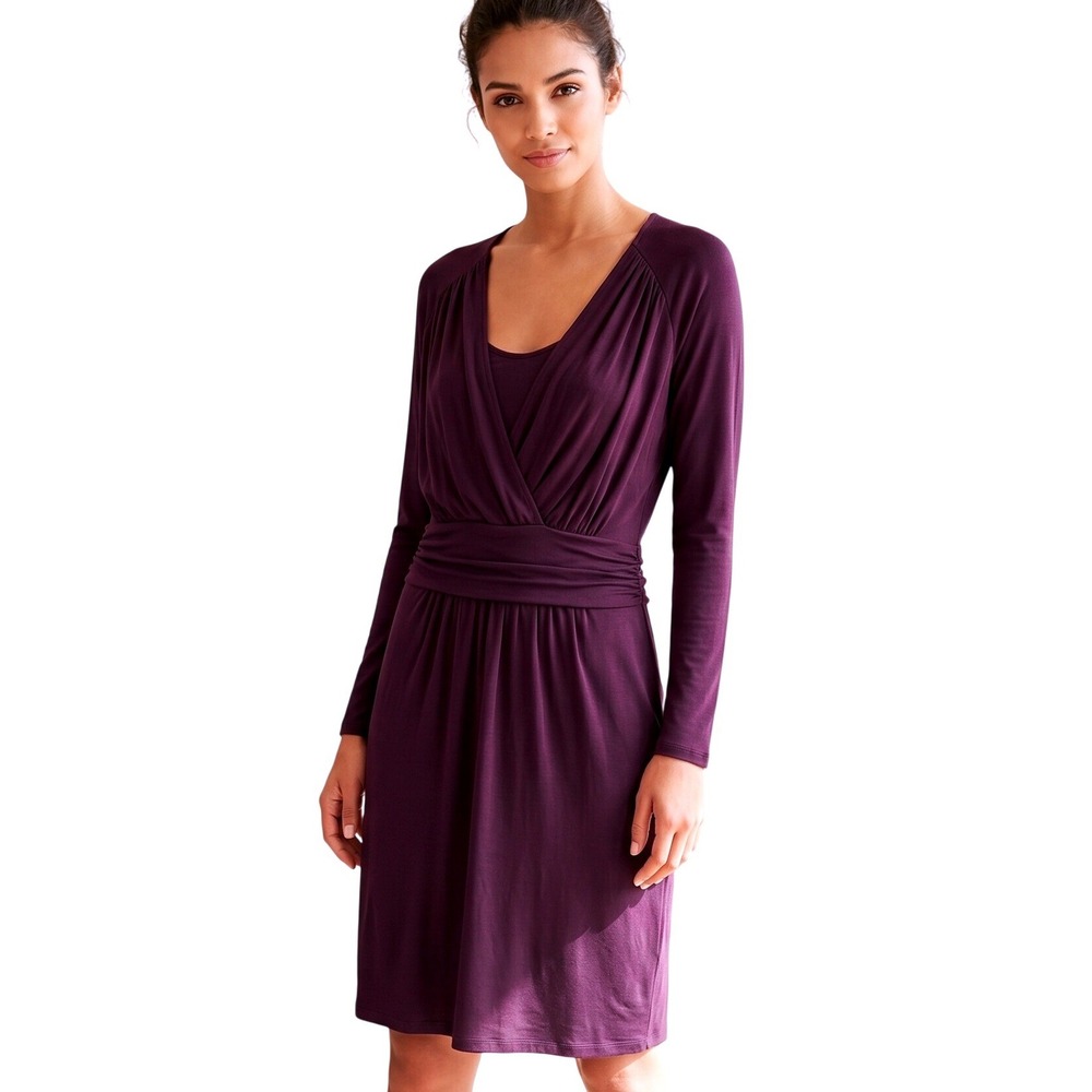 Zara Collection Deep Plum Purple Draped Faux Wrap Dress Rouched Portugal L Large